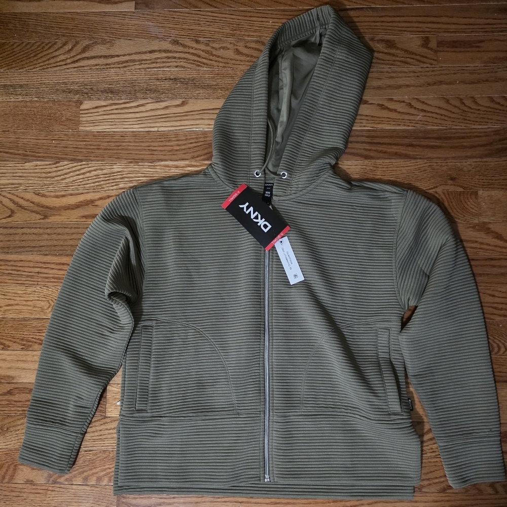 DKNY Women's Olive Ribbed Zip-Up Jacket
